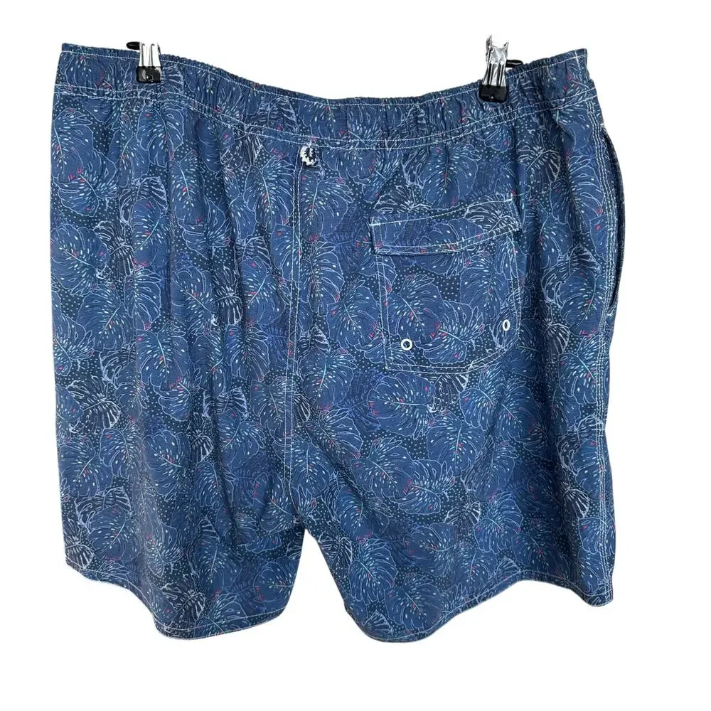 Johnnie-O Blue Leaf Print Bongo Swim Trunks Mens XXL Lined Beach Board Shorts